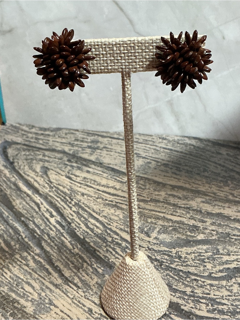 Vintage Clip On Koa Seed Earrings